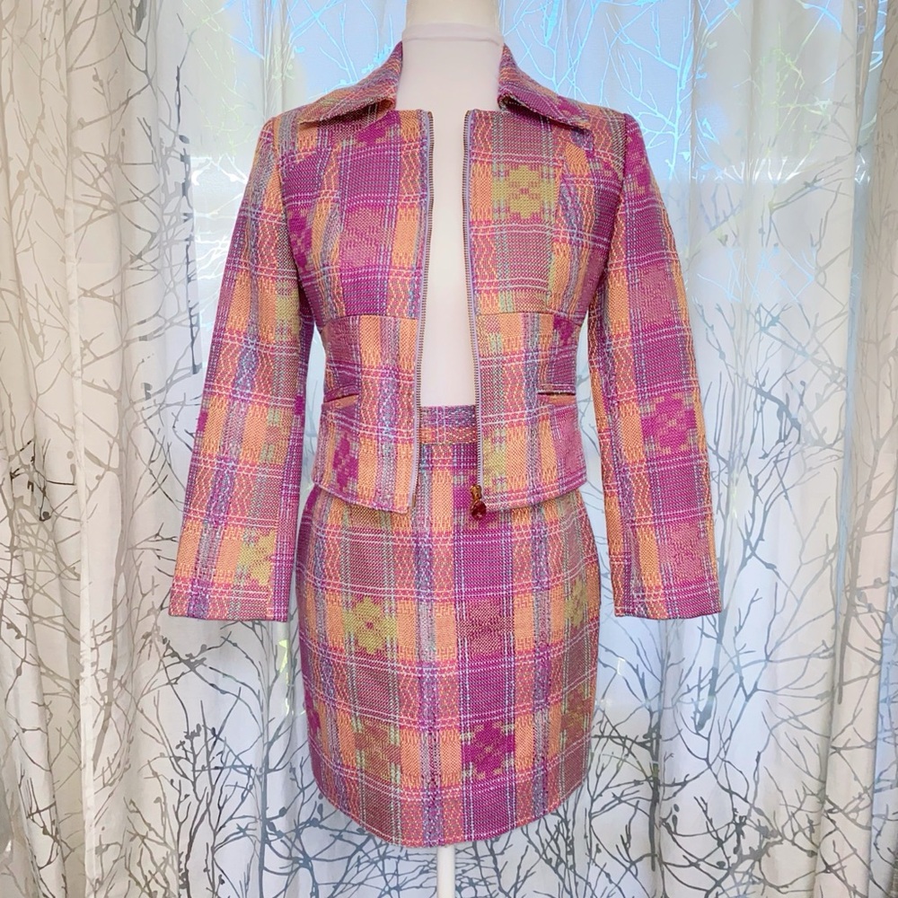 VINTAGE BAZAR CHRISTIAN LACROIX COLORFUL TWEED ZIP UP JACKET HIGH RISE SKIRT SET - Picture 10 of 16